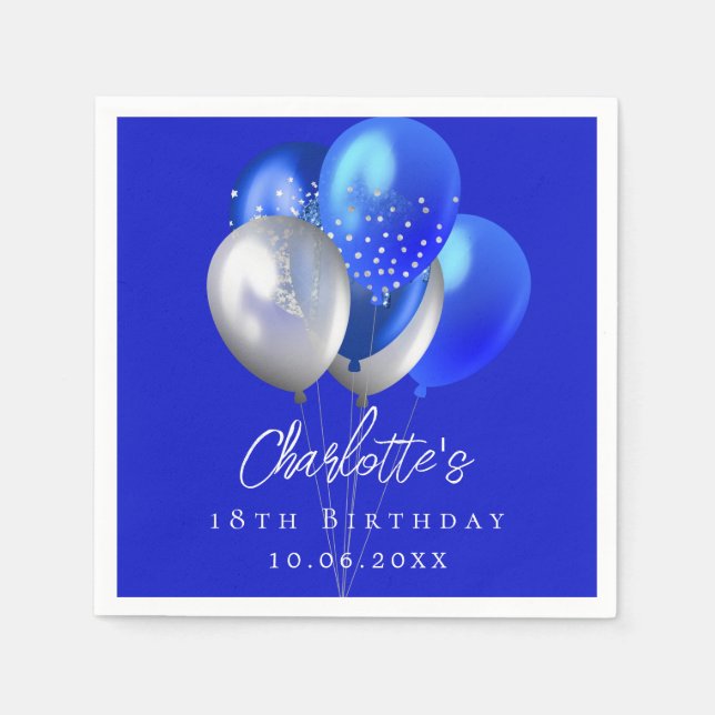 Birthday royal blue balloons napkins (Front)