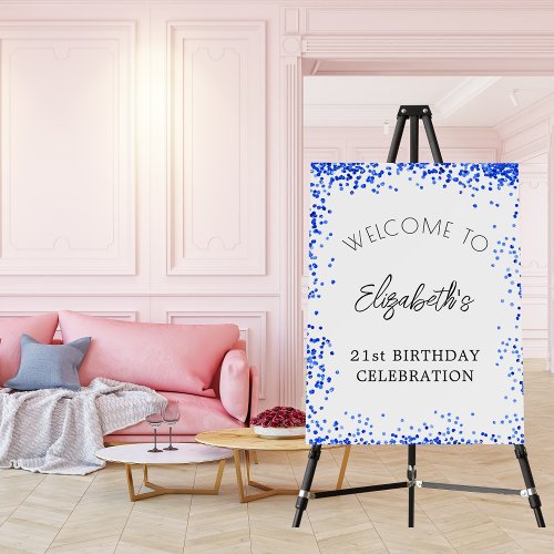 Birthday royal blue confetti white welcome party foam board