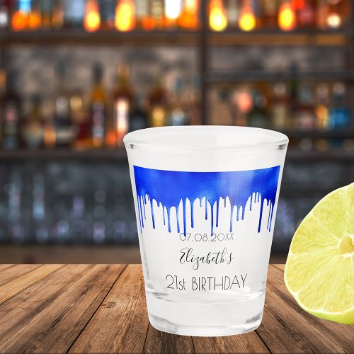 Birthday royal blue drips name  shot glass