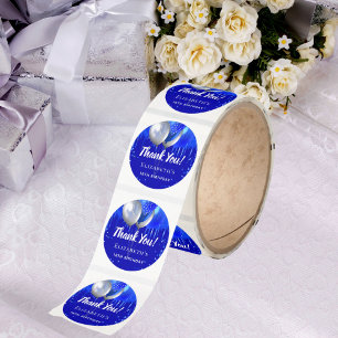 Birthday royal blue drips name thank you  classic round sticker