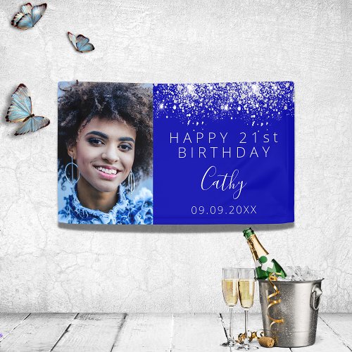 Birthday royal blue glitter custom photo welcome banner