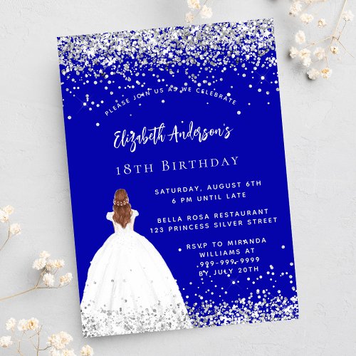 Birthday royal blue glitter dress invitation postcard