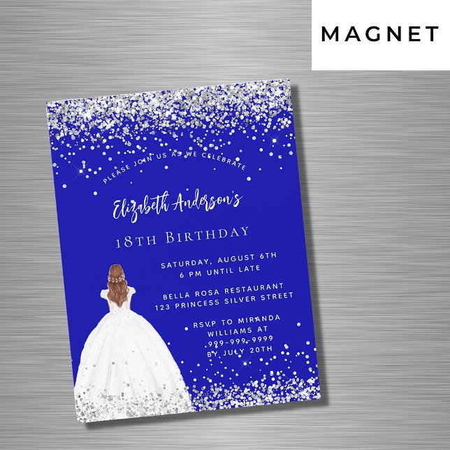 Birthday royal blue glitter dress luxury magnetic invitation (Creator Uploaded)
