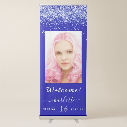 Birthday royal blue glitter dust photo welcome retractable banner