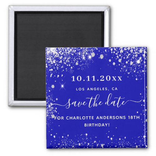 Birthday royal blue glitter save the date magnet
