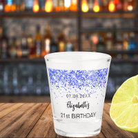 Birthday royal blue glitter sparkles name shot glass