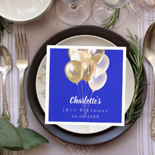 Birthday royal blue gold balloons napkins