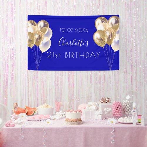 Birthday royal blue gold balloons party banner