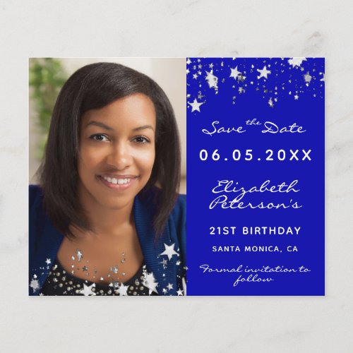Birthday royal blue photo budget Save the Date Flyer