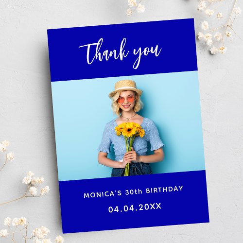 Birthday royal blue photo simple elegant thank you card