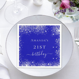 Birthday royal blue silver glitter dust monogram napkins