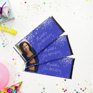 Birthday royal blue silver glitter dust photo hershey bar favors