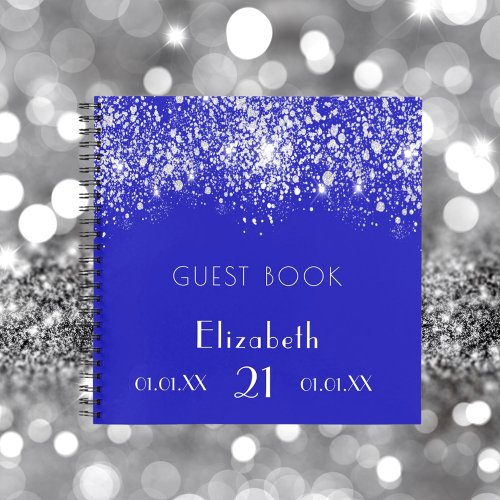 Birthday royal blue silver glitter guest book