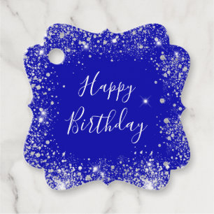 Birthday royal blue silver glitter monogram favor tags