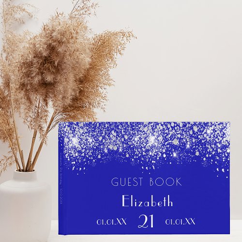 Birthday royal blue silver glitter name guest book