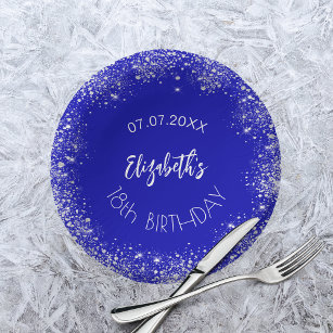 Birthday royal blue silver glitter name paper bowls