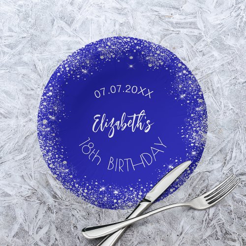 Birthday royal blue silver glitter name paper bowls