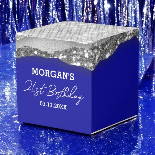 Birthday Royal Blue Silver Glitter Name Thank You Favor Boxes