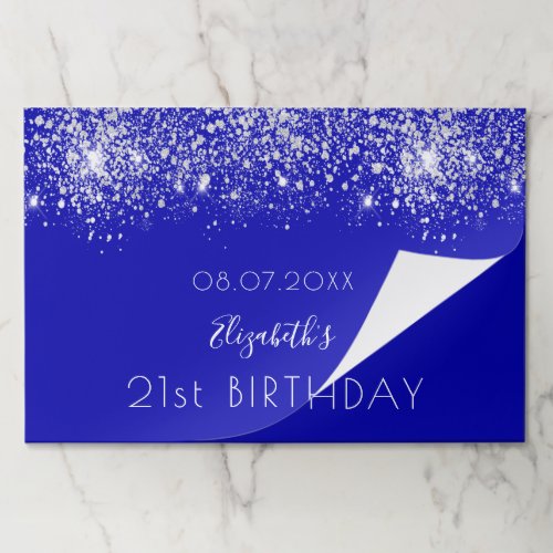 Birthday royal blue silver glitter paper placemat