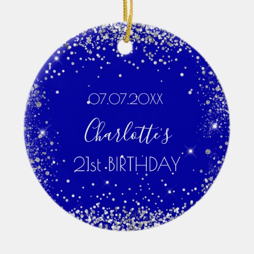 Birthday royal blue silver glitter sparkles ceramic ornament