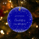 Birthday royal blue silver glitter sparkles ceramic ornament<br><div class="desc">An ornament for a girly and glamorous 21st (or any age)  birthday . A royal blue background with faux silver glitter,  sparkles. On the front: Personalize and add a date,  a name and age.</div>