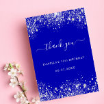 Birthday royal blue silver glitter thank you card<br><div class="desc">A 18th (or any age) birthday thank you card. A royal blue background color. Decorated with faux silver glitter, sparkles. On front large white hand lettered script and the text: Thank You. Back: Personalize and add Your thank you note and name. The name is written with a modern hand lettered...</div>