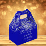 Birthday royal blue silver glitter thank you favor boxes<br><div class="desc">Elegant, classic, glamorous and girly for a 21st (or any age) birthday party favors. A royal blue background. On the front and the back: Personalize and add a name, age 21 and a date. The name is written with a modern hand lettered style script. Decorated with faux silver glitter dust....</div>