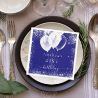 Birthday royal blue silver glitter white balloons