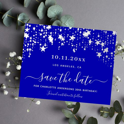 Birthday royal blue stars budget Save the Date