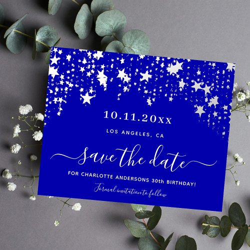 Birthday royal blue stars budget Save the Date Flyer