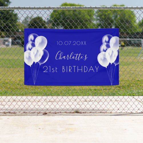 Birthday royal blue white balloons party banner