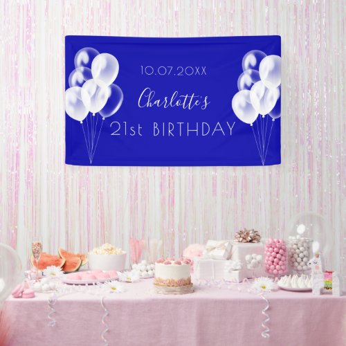 Birthday royal blue white balloons party banner