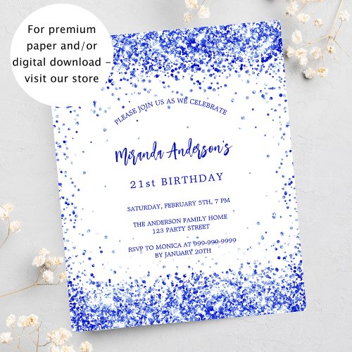 Birthday royal blue white budget invitation