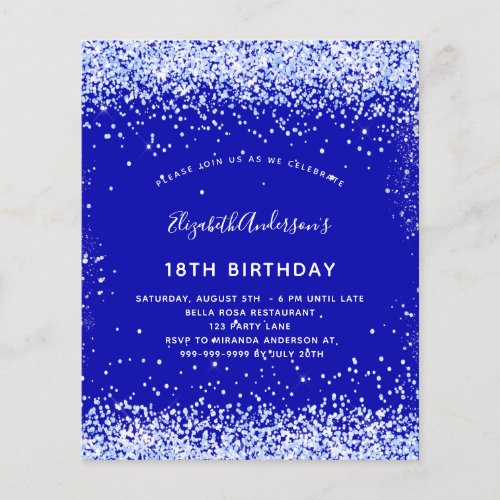 Birthday royal blue white budget invitation flyer