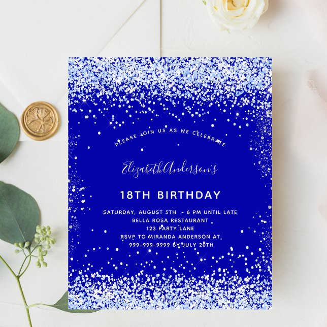 Birthday royal blue white budget invitation flyer (Creator Uploaded)