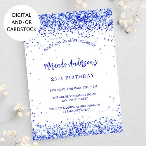 Birthday royal blue white elegant invitation