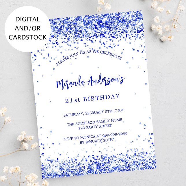 Birthday royal blue white elegant invitation (Creator Uploaded)