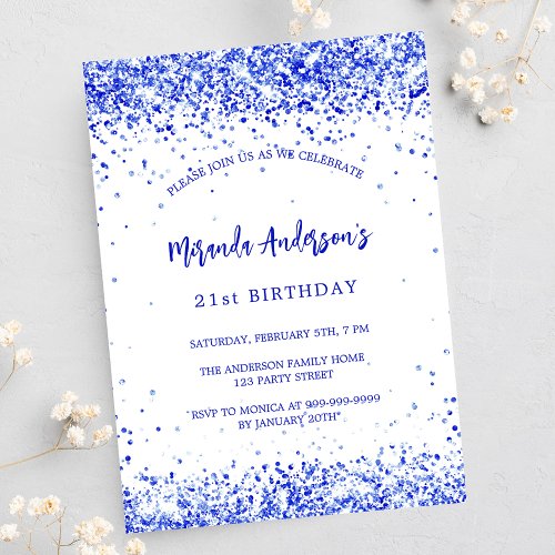 Birthday royal blue white elegant invitation postcard
