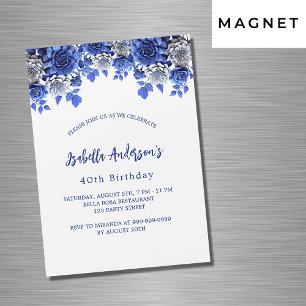 Birthday royal blue white flowers luxury magnetic invitation