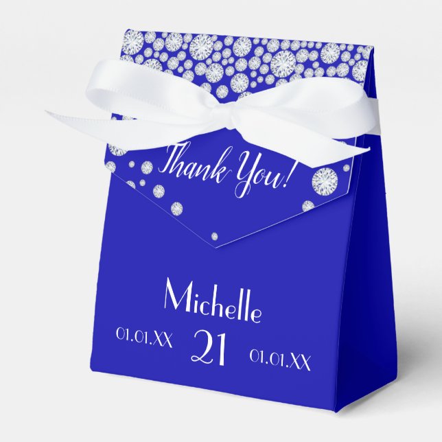 Birthday royal blue white name favor boxes (Front Side)