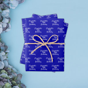 Birthday royal blue white name script minimalist wrapping paper sheets