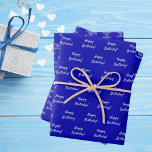 Birthday royal blue white wrapping paper sheets<br><div class="desc">Royal blue background,  white text: Happy Birthday! A modern hand lettered style script.</div>