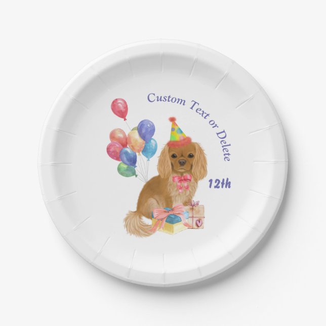 Birthday Ruby Cavalier King Charles Spaniel   Paper Plates (Front)