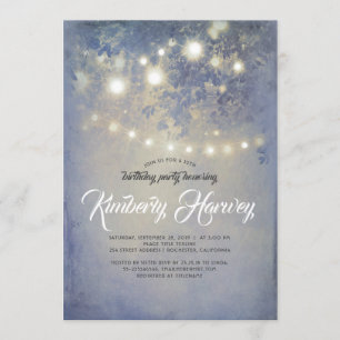 Birthday Rustic Garden Lights Dusty Blue Invitation