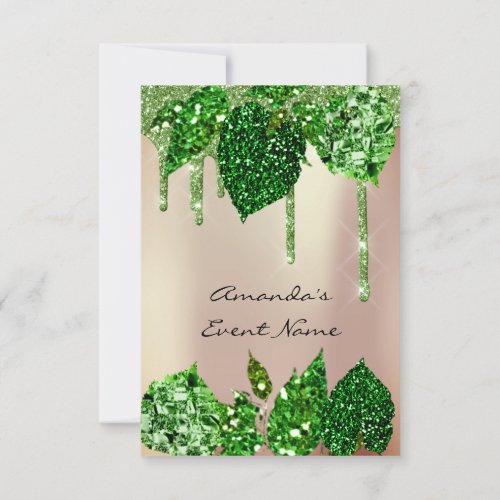 Birthday Rustic Woodland Rose Green Drips Leafs Invitation