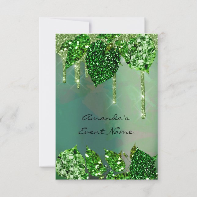 Birthday Rustic Woodland Rose Green Drips Leafs Invitation (Back)