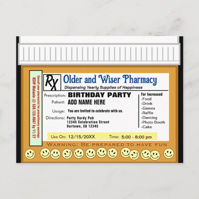 Birthday RX for Fun Postcard (Front)