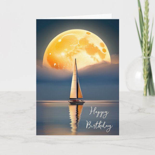 Birthday Sailboat In Moonlight Card (Front)