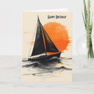 Birthday Sailboat Silhouette With Orange Sun Card