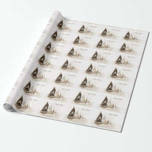 birthday sailboats wrapping paper